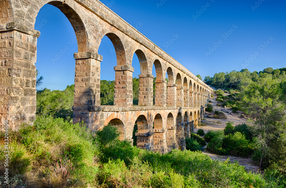 Two level archade of roman aqueduct near Tarragona, Spain