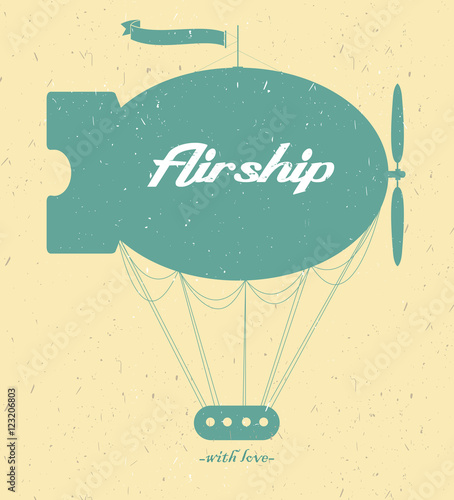 Vintage fairy airship. Vector silhouette