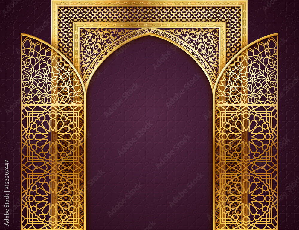 Background with Opened Doors  Arabic Pattern - obrazy, fototapety, plakaty 