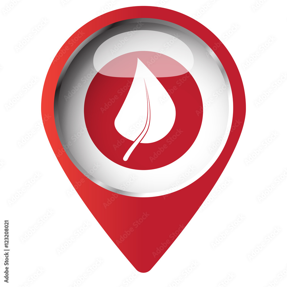 Map pin symbol with Herbs icon. Red symbol on white background. Map pin symbol with Herbs icon. Red symbol on white background.