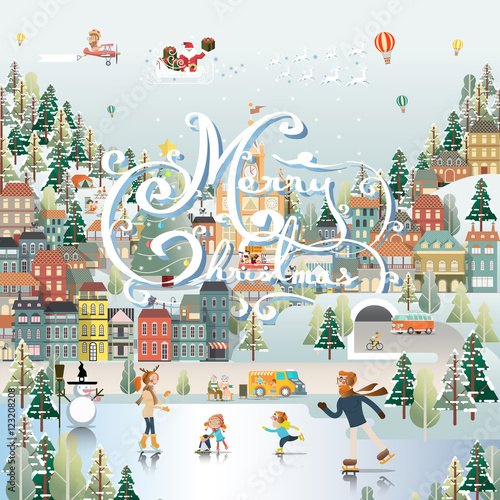 Snow Village Landscape Day scene wallpaper with typography