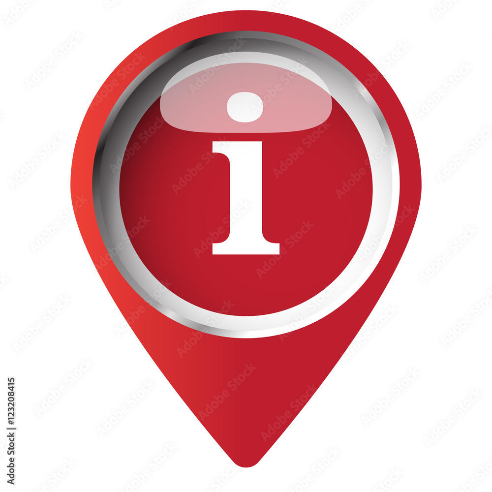 Map pin symbol with Information icon. Red symbol on white backgr Map pin symbol with Information icon. Red symbol on white backgr
