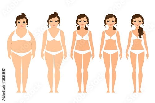 Cartoon woman before and after diet vector illustration