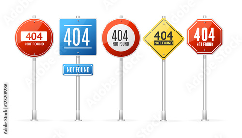 Not Found Error Concept Roadsign Set. Vector