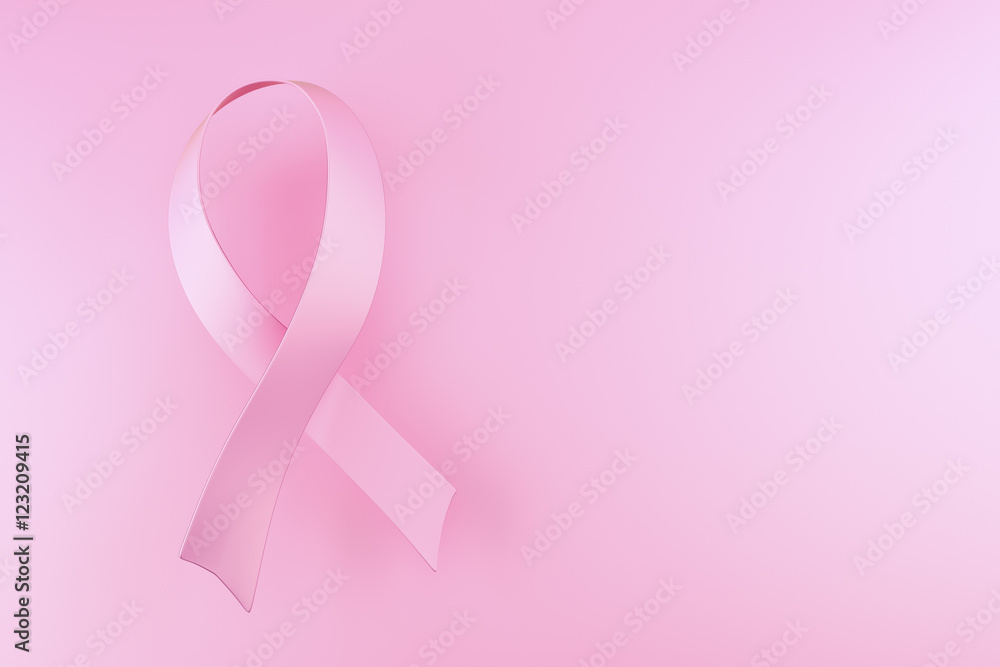 Pink ribbon symbol of social campaign on pink background 3d rend Pink ribbon symbol of social campaign on pink background 3d rend