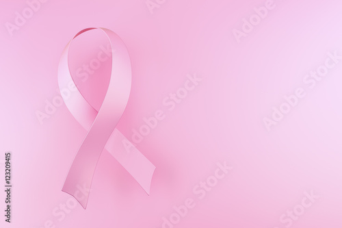 Pink ribbon symbol of social campaign on pink background 3d rend