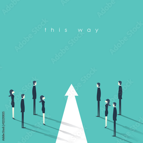 Teamwork and leadership business concept vector illustration. Symbol of decisiveness, right decision, planning, strategy direction.