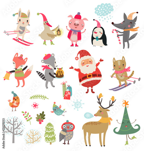 Vector set of cute characters. New year Christmas Winter Collection