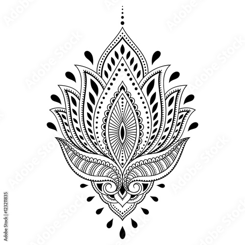 Henna tattoo flower template in Indian style. Ethnic  floral paisley - Lotus. Mehndi style.
