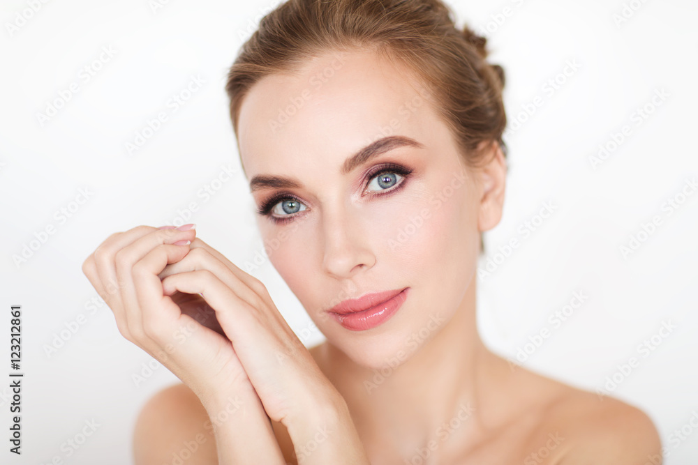beautiful young woman face and hands
