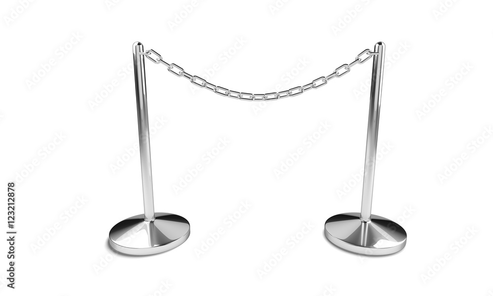 Silver chain with easel stands isolated on the white background. Silver chain with easel stands isolated on the white background.