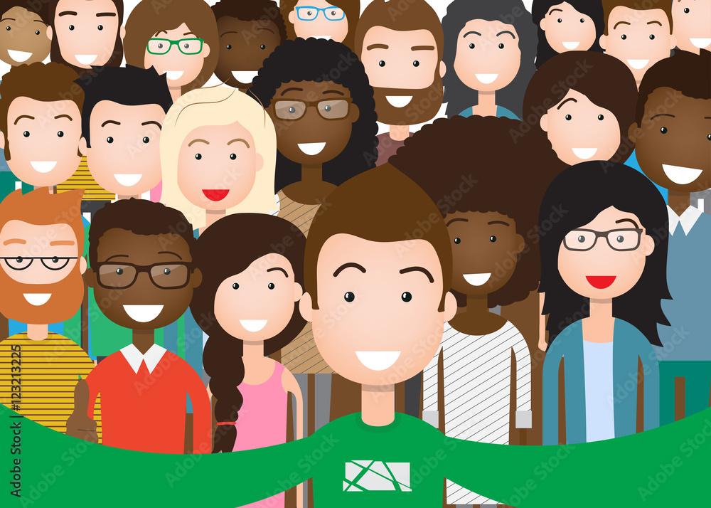 People Group Taking Selfie Photo On Smart Phone Mix Race Vector Illustration