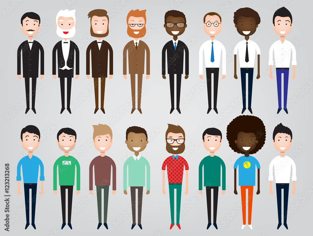 Set of diverse business people isolated on white background. Different nationalities and dress styles. Cute and simple flat cartoon style Set of diverse business people isolated on white background. Different nationalities and dress styles. Cute and simple flat cartoon style