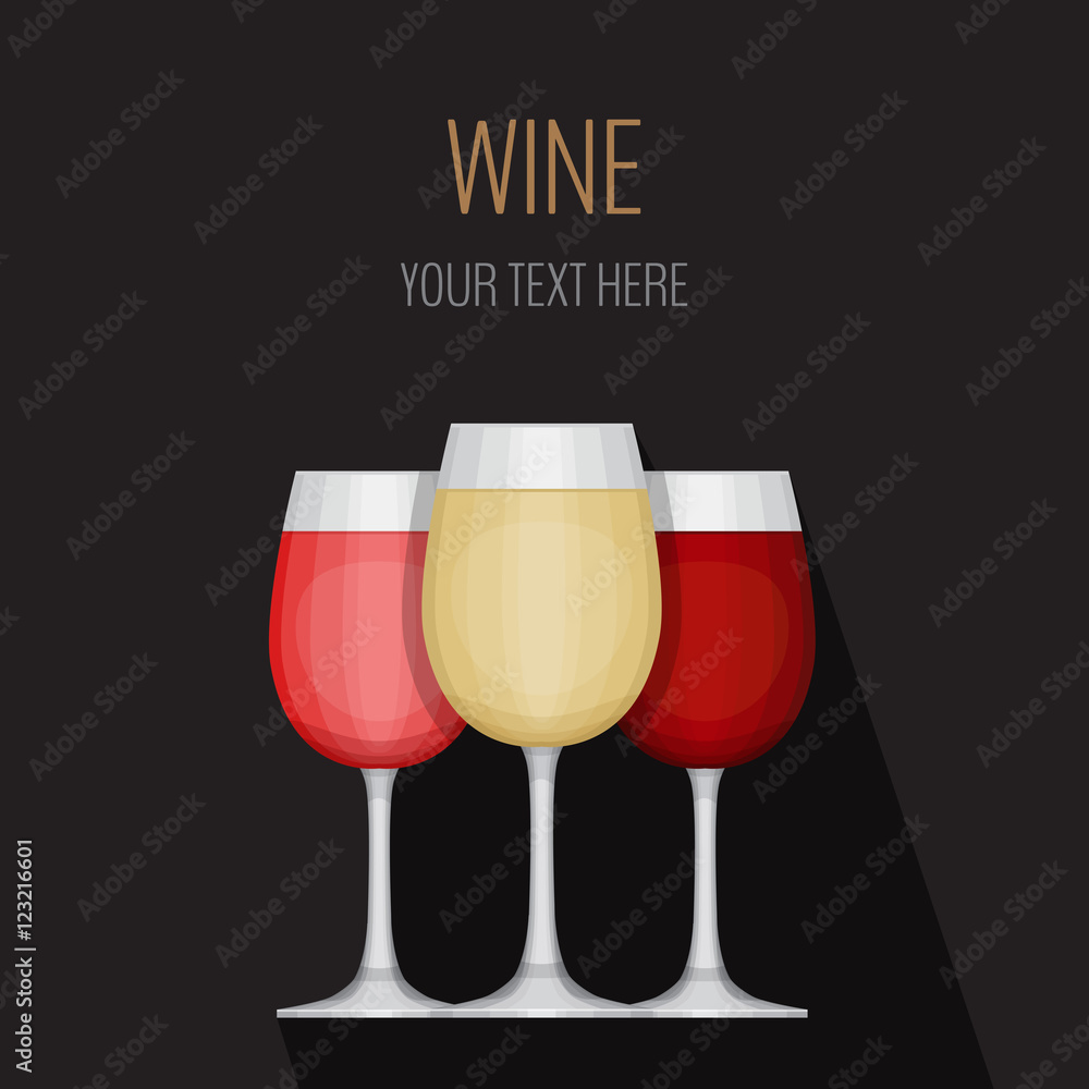 Glass of wine on black background. Bar menu card. Flat design st Stock  Vector | Adobe Stock