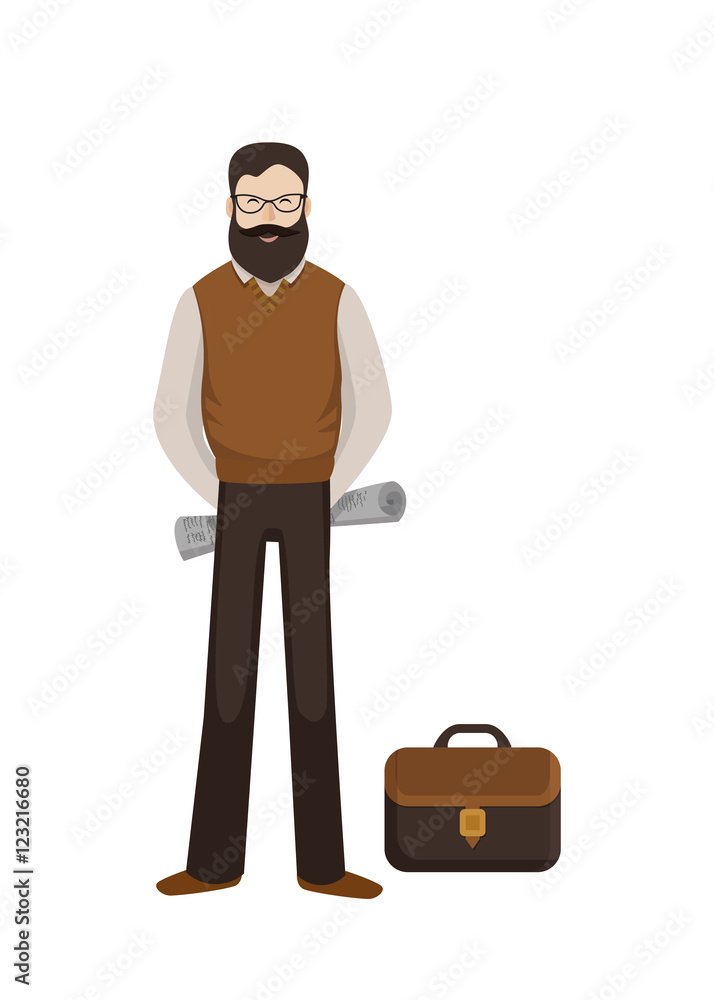 Man with a paper and briefcase. Vector Illustration Man with a paper and briefcase. Vector Illustration