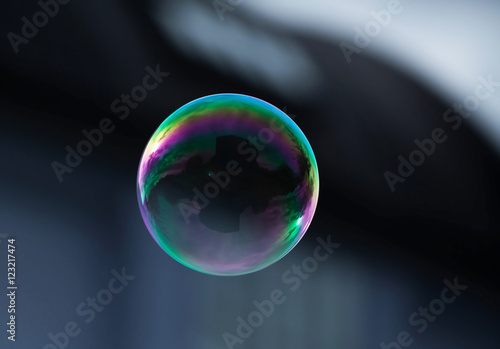 A flying soap bubble