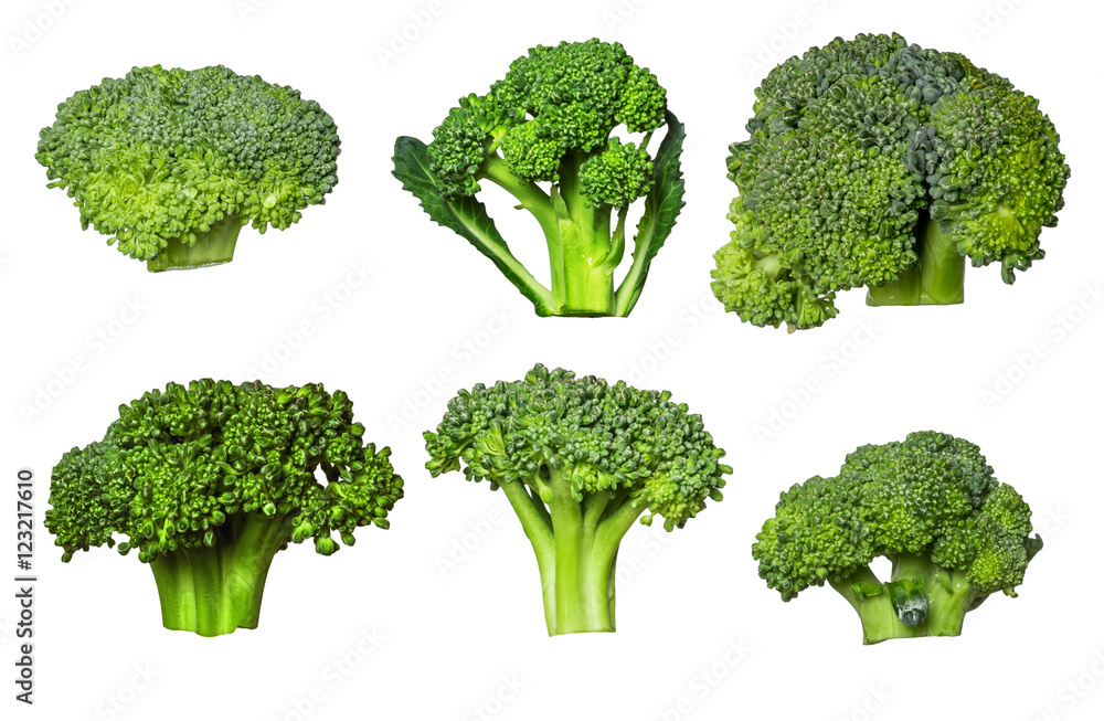 Set of ripe broccoli isolated on white background. Set of ripe broccoli isolated on white background.