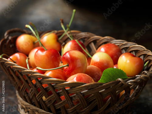 Fresh organic fruit, rainier cherries photo