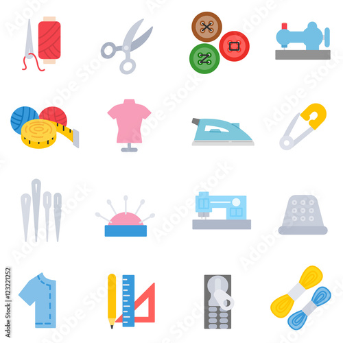 Tailoring and dressmaking icons set. collection of paraphernalia for sewing . Material for sewing. isolated vector illustration.