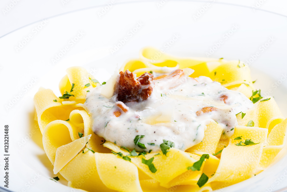 Pasta with cream sauce with chanterelle Pasta with cream sauce with chanterelle