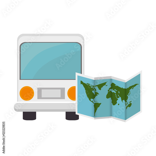 bus transportation vehicle and world map icon over white background. vector illustration