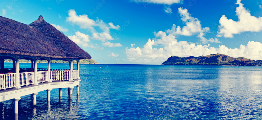 Tropical beach resort with villas panorama