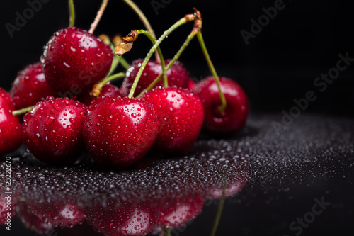 Heap of juicy wet cherries