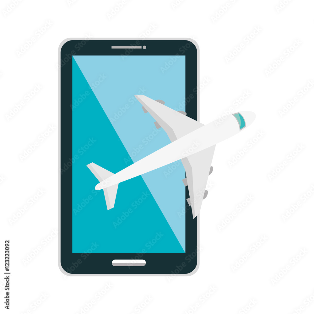 smartphone portable device with airplane icon over white background. vector illustration smartphone portable device with airplane icon over white background. vector illustration