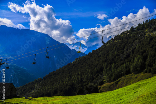 Idyllic summer landscape in the Alps with fresh green mountain