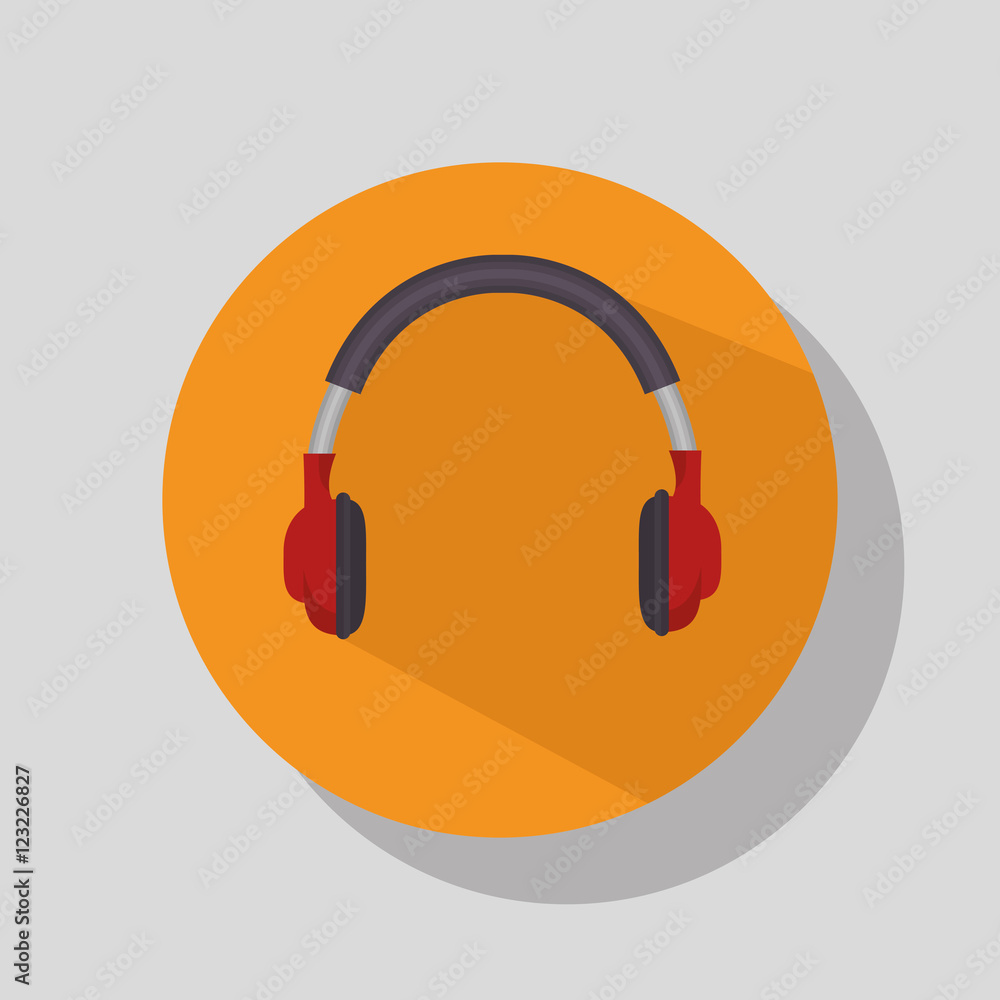 headphones music device icon over orange circle. vector illustration headphones music device icon over orange circle. vector illustration