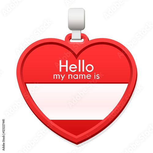 Name tag in the shape of a heart with copy space