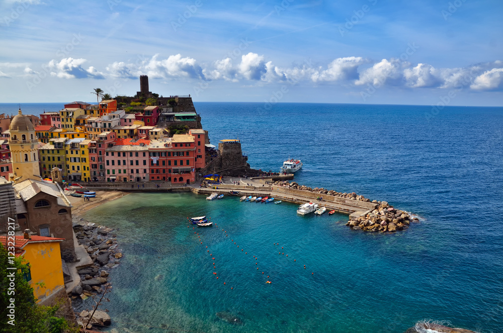 Top angle view of Vernazza, Cinque Terre, Italy