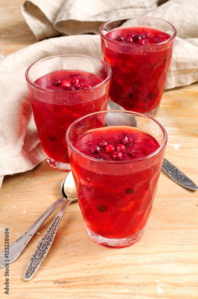 Berry jelly with cranberries and strawberries