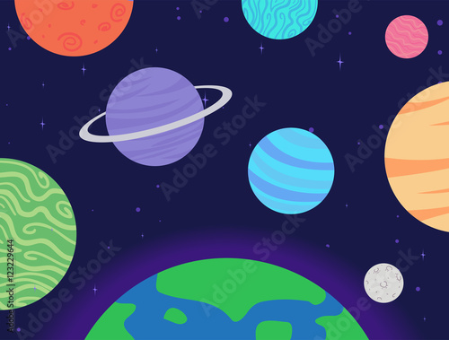 Vector Illustration of Planets on Universe as Background