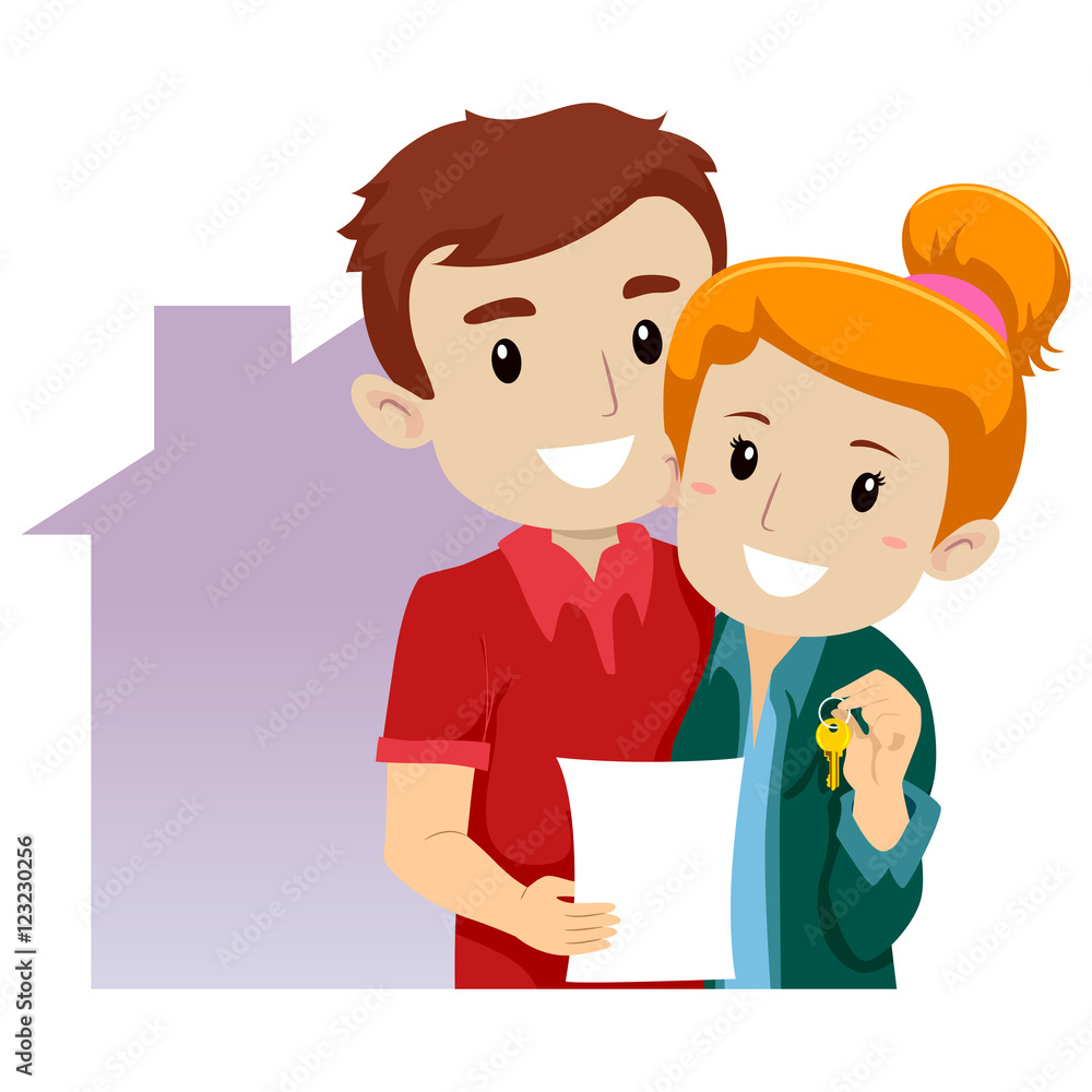 Vector Illustration of a Couple Bought a New House Vector Illustration of a Couple Bought a New House