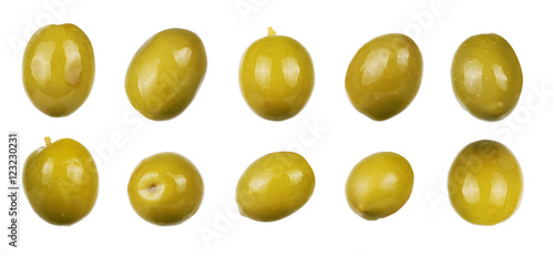 green olives isolated on white. collection