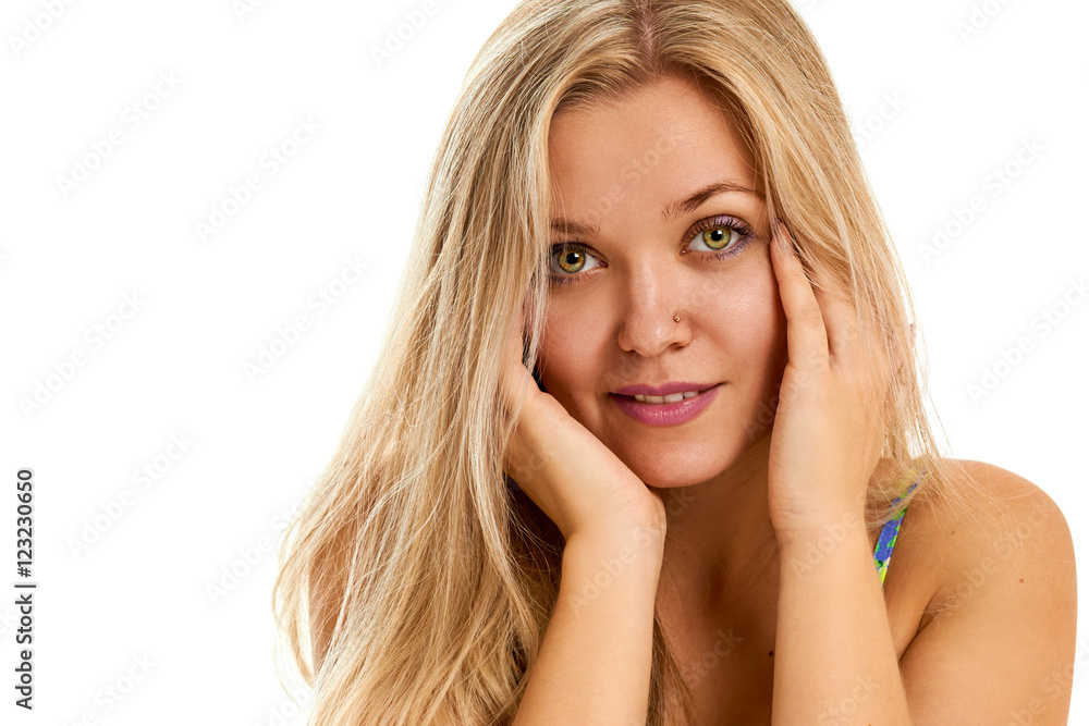 Portrait of beautiful young woman on a white background Portrait of beautiful young woman on a white background