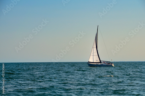 CONSTANTA, ROMANIA - AUGUST 28, 2015: Yachting on the Black Sea at the sunset.