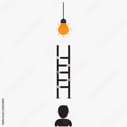 Businessman and light bulb with ladder sign.Ladder to success