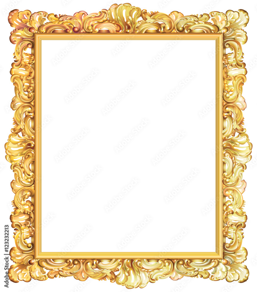 Vecteur Stock Cadre baroque rectangulaire doré, ajouré, de style italien,  avec ou sans fond | Adobe Stock