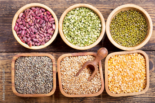 various cereals, seeds, beans and grains
