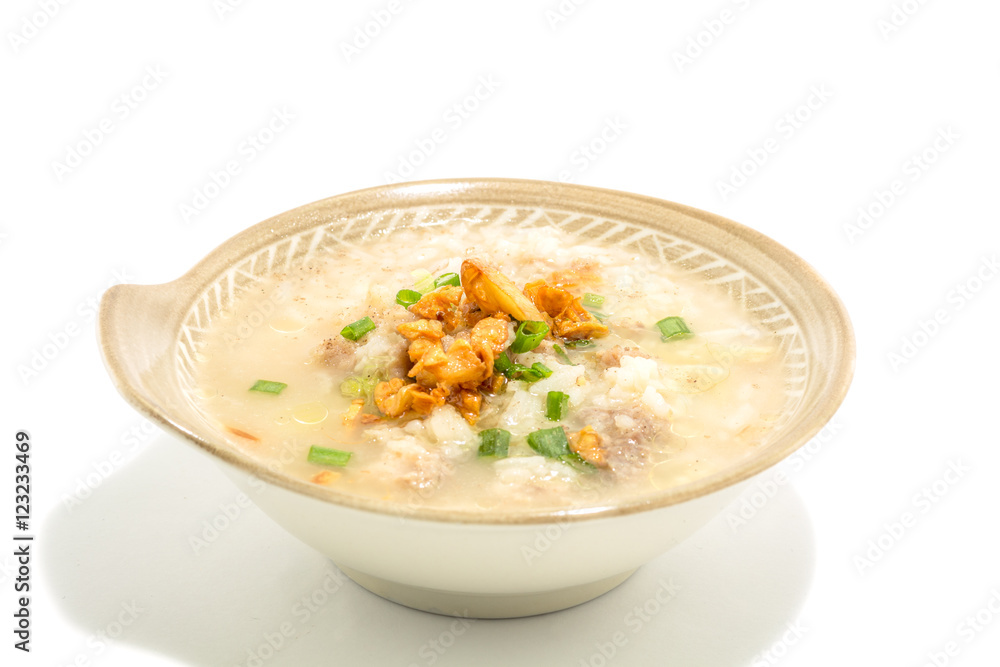 Thai rice soup on white background. Thai rice soup on white background.