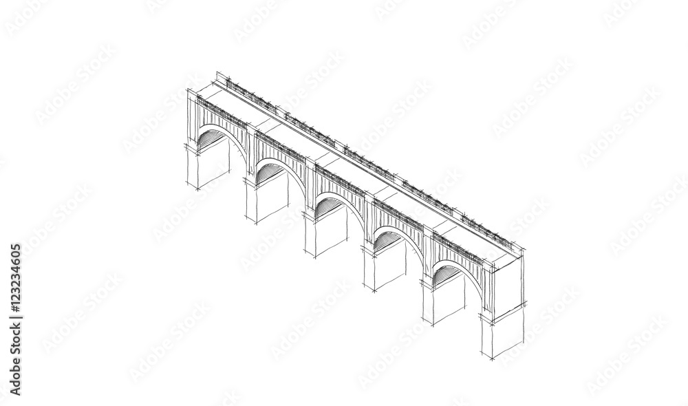 Bridge. Isolated on white background. Sketch illustration. Bridge. Isolated on white background. Sketch illustration.
