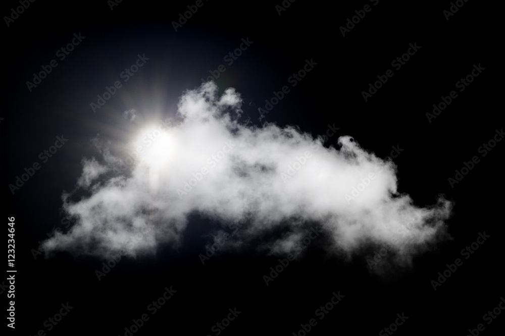 Clouds and sun on black background Clouds and sun on black background
