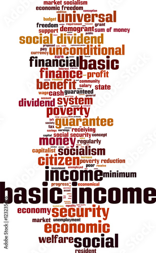 Basic income word cloud concept. Vector illustration