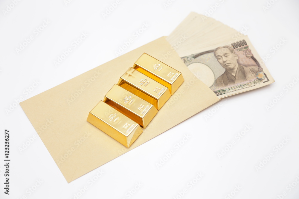 gold bar and bills gold bar and bills