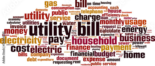 Utility bill word cloud concept. Vector illustration