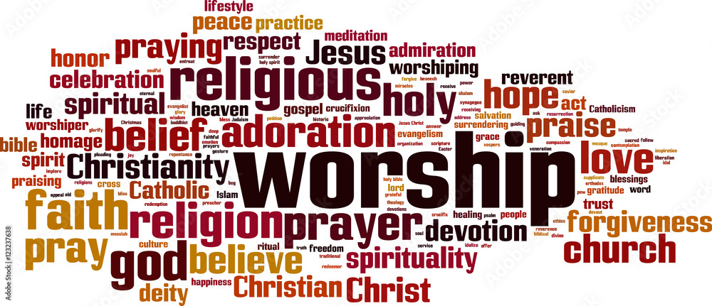 Worship word cloud concept. Vector illustration