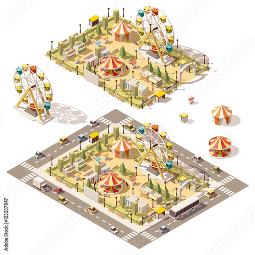 Vector isometric low poly amusement park