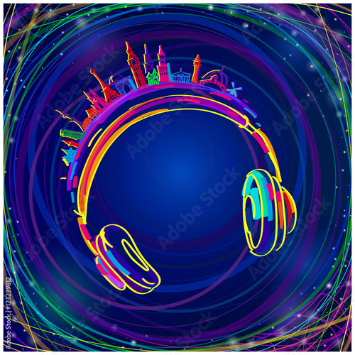 colorful headphones music.